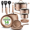 image:imageNutriChef 11 Piece Nonstick Cookware Set Excilon Blue Diamond Ceramic Dishwasher Safe KitchenWare Pots and Pans Set with Saucepan Frying Pans Cooking and Dutch Oven LidsGold