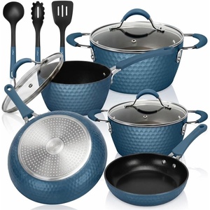image:imageNutriChef 11 Piece Nonstick Cookware Set Excilon Blue Diamond Ceramic Dishwasher Safe KitchenWare Pots and Pans Set with Saucepan Frying Pans Cooking and Dutch Oven LidsRoyal Blue