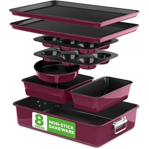 image:imageNutriChef Nonstick Stackable Bakeware Set 8Piece PFOA PFOS PTFE Free Cookware Set NonStick Coating 232C Oven Safe Includes Round Cake Cookie Sheet Non Toxic Cookware for Home Baking BluePurple