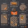 image:imageNutriChef Kitchen Oven Non Stick Carbon Steel Tray Sheet 6 Piece Bakeware Set with Cookie Tray Cake Pan Muffin Pan and Bread Loaf Pan Gold 2 Pack