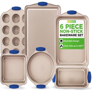 image:imageNutriChef Baking Tin Set of 6  Baking Tray Muffin Baking Tin NonStick Loaf Tin Oven Safe up to 230C Stackable with Carbon Steel Silicone Handles  Ideal for Cakes Breads and Muffins