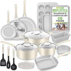 image:imageNutrichef 20 Piece Pots and Pans Set with Lids NonStick Induction Cookware amp Bakeware Set Frying Pans amp Saucepans StayCool Handles Easy Clean  White
