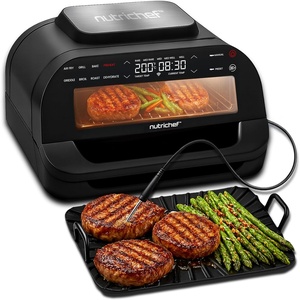 image:imageNutriChef Indoor Smokeless Grill  Smart Grill amp Air Fryer with 7 Cooking Functions  6L Capacity  Includes Smart Thermometer  Precise Temperature Control  NonStick Removable Grill Plates