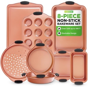 image:imageNutriChef Baking Mould Set 10 Pieces Copper  NonStick Baking Tray Set with Muffin Bread and Cake Moulds Stackable Oven Safe up to 230 C Dishwasher SafeCopper