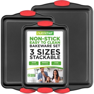 image:imageNutriChef Baking Mould Set 10 Pieces Copper  NonStick Baking Tray Set with Muffin Bread and Cake Moulds Stackable Oven Safe up to 230 C Dishwasher SafeBlack