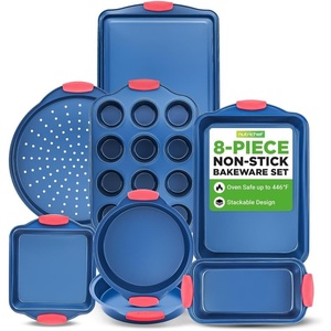 image:imageNutriChef Baking Moulds Set of 8 Including 12 Muffin Baking Trays Loaf Tin Cake Tin Baking Trays Pizza Trays NonStick Coating Stackable up to 230 C for Parties Everyday and Hobby Bakers