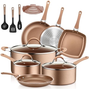 image:imageNutriChef Induction Pan Set amp Pot Set 14 Pieces PFOAPFOS Free NonStick Coating Cooking Pot Set Pots amp Pan Sets Aluminium with Stainless Steel Edges  Cookware Set for All Hobs
