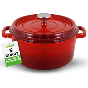 image:imageNutriChef Dutch Oven Cast Iron Pot  Bread Baking Mould 5L with Lid Enamel Bread Baking Pot Even Heat Casserole Pot for Bread amp Roasting Suitable for Induction Red