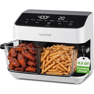image:imageNutriChef 85 Quart Family Size Double Glass Basket Air Fryer  8in1 Preset Dual Cook Modes  Glass Fry Bowls for Best Cooking  Cook Steak Fries amp More  Adjustable Temperature amp Timer  WhiteWhite