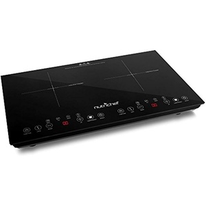 image:imageNutriChef Double Induction Cooktop  Portable 120V Digital Ceramic Dual Burner w Kids Safety Lock  Works with Flat Cast Iron Pan1800 WattTouch Sensor Control 12 Controls  PKSTIND48 BlackDouble